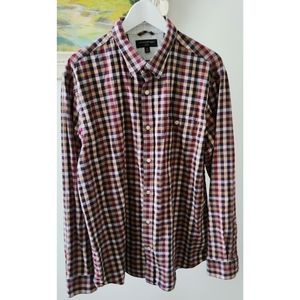 BANANA REPUBLIC maroon plaid button down slim fit